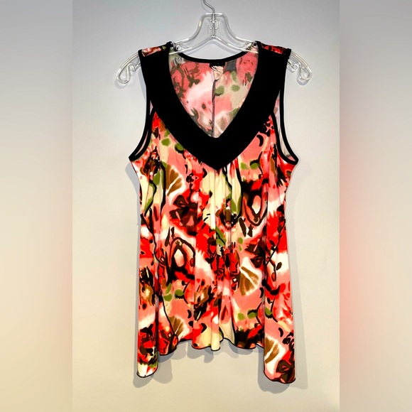 Vintage Womens V Neck Blouse Red Floral Print Euro Y2K Size Large - Picture 1 of 6
